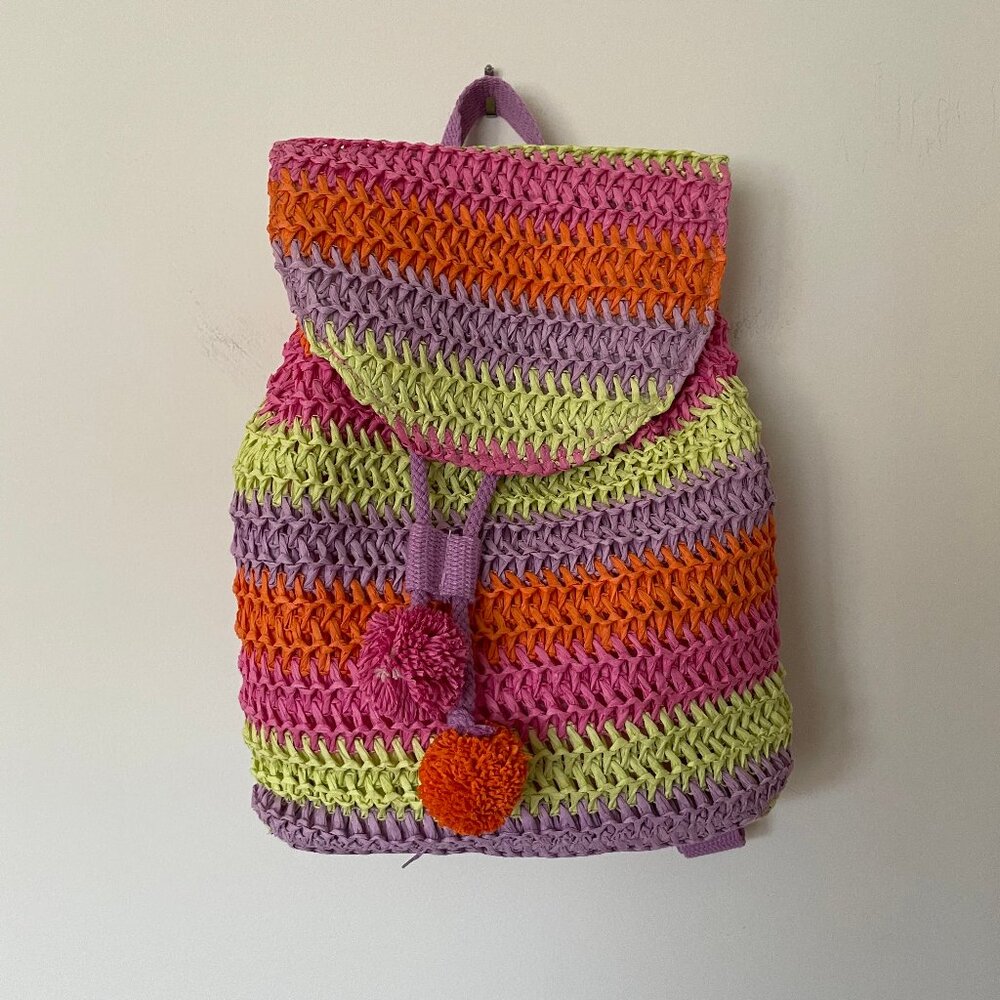Sfera Striped Raffia Backpack